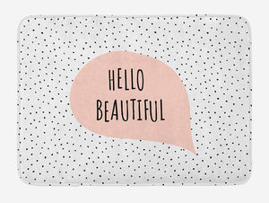 Ambesonne Hello Bath Mat, Romantic and Motivational Message in a Pastel Colored Speech Balloon Hand Drawn Dots, Plush Bathroom Decor Mat with Non Slip Backing, 29.5" X 17.5", Blush Black