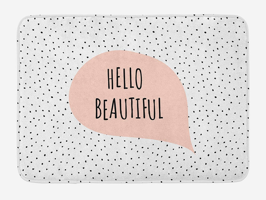Ambesonne Hello Bath Mat, Romantic and Motivational Message in a Pastel Colored Speech Balloon Hand Drawn Dots, Plush Bathroom Decor Mat with Non Slip Backing, 29.5