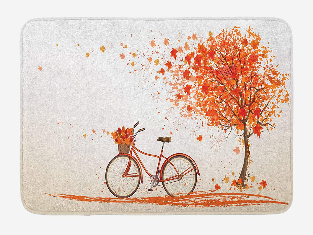 Ambesonne Bicycle Bath Mat, Autumn Tree with Aged Old Bike and Fall Tree November Day Fall Season Park Nature Theme, Plush Bathroom Decor Mat with Non Slip Backing, 29.5