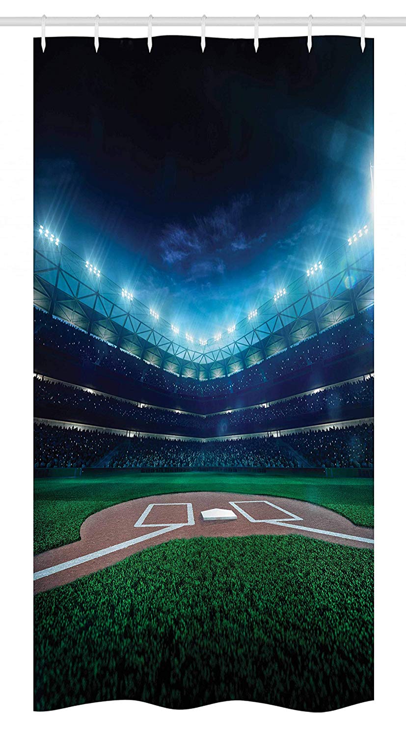 Ambesonne Baseball Stall Shower Curtain, Professional Baseball Field at Night Vibrant Playground Stadium League Theme Print, Fabric Bathroom Decor Set with Hooks, 36