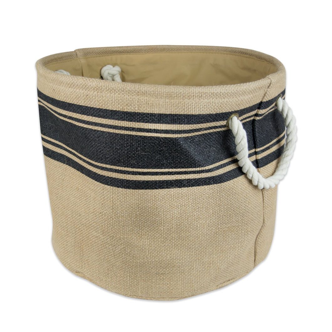 DII Collapsible Burlap Storage Basket or Bin with Durable Cotton Handles, Home Organizational Solution for Office, Bedroom, Closet, Toys, & Laundry (Large Round - 16x15”), Black Border