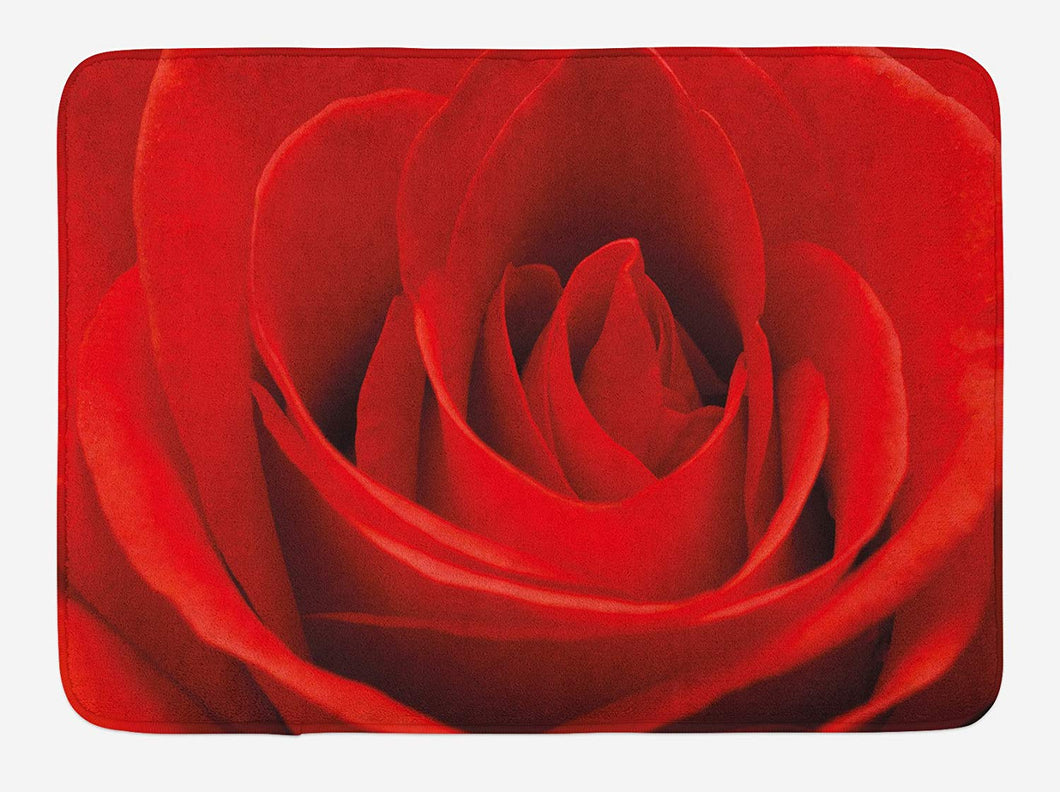 Ambesonne Rose Bath Mat, Close Up of a Red Rose Bloom Fresh Natural Beauty Love Valentine's Day Couples Theme, Plush Bathroom Decor Mat with Non Slip Backing, 29.5 W X 17.5 L Inches, Vermilion