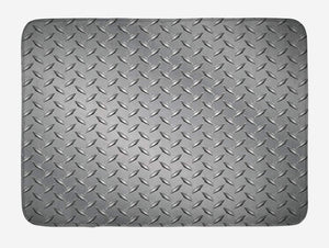 Ambesonne Grey Bath Mat, Fence Design Netting Display with Diamond Plate Effects Chrome Motif Print Illustration, Plush Bathroom Decor Mat with Non Slip Backing, 29.5" X 17.5", Silver