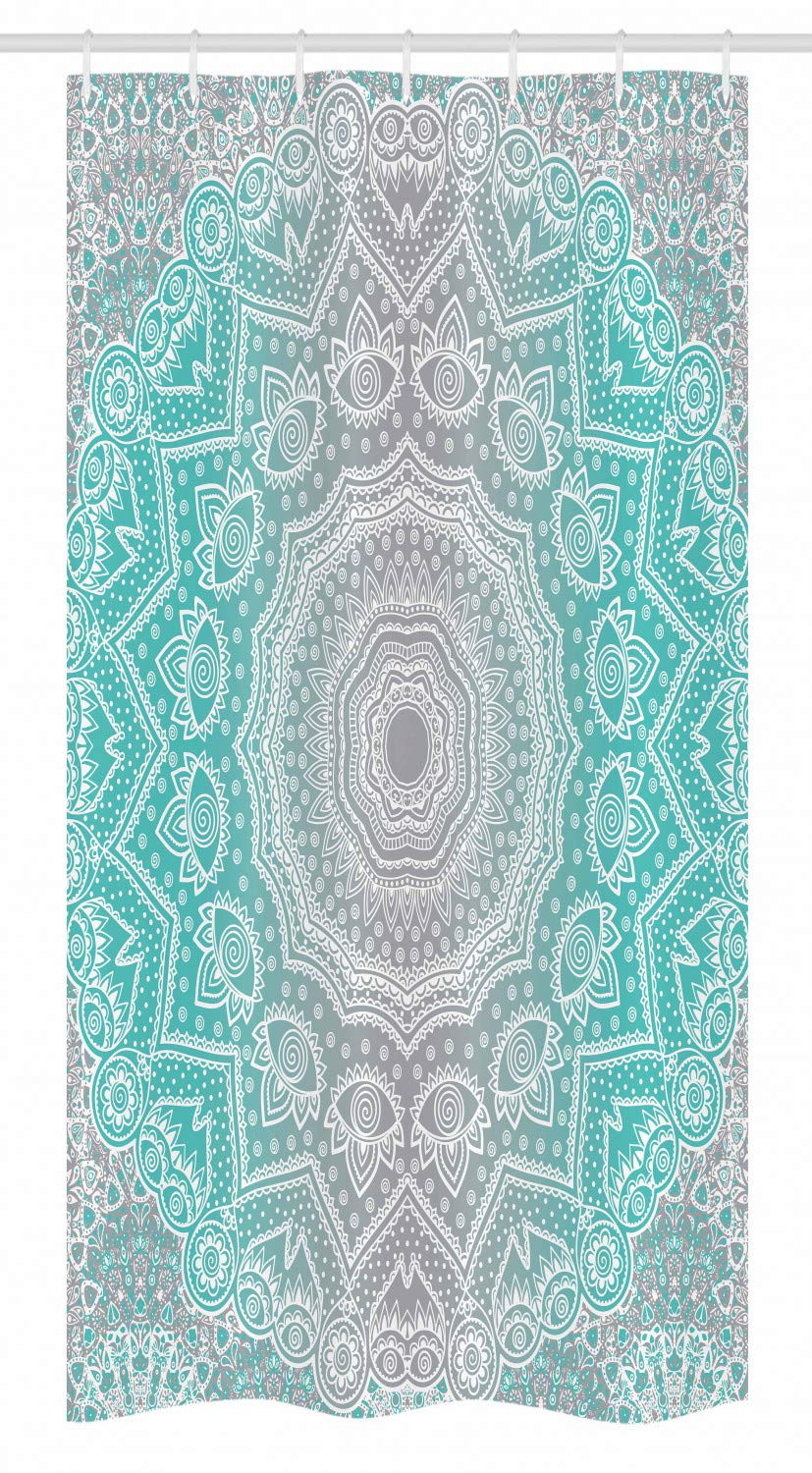 Ambesonne Grey and Turquoise Stall Shower Curtain, Primitive Essence and Universe Harmony Mandala Ombre Art, Fabric Bathroom Decor Set with Hooks, 36