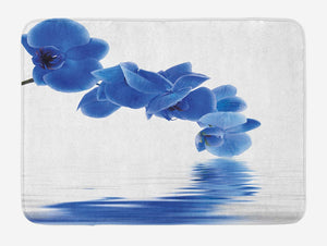 Ambesonne Blue Bath Mat, Orchid Corsage Composition with Reflection in Water Desgin Bridal Garden, Plush Bathroom Decor Mat with Non Slip Backing, 29.5" X 17.5", Violet Blue