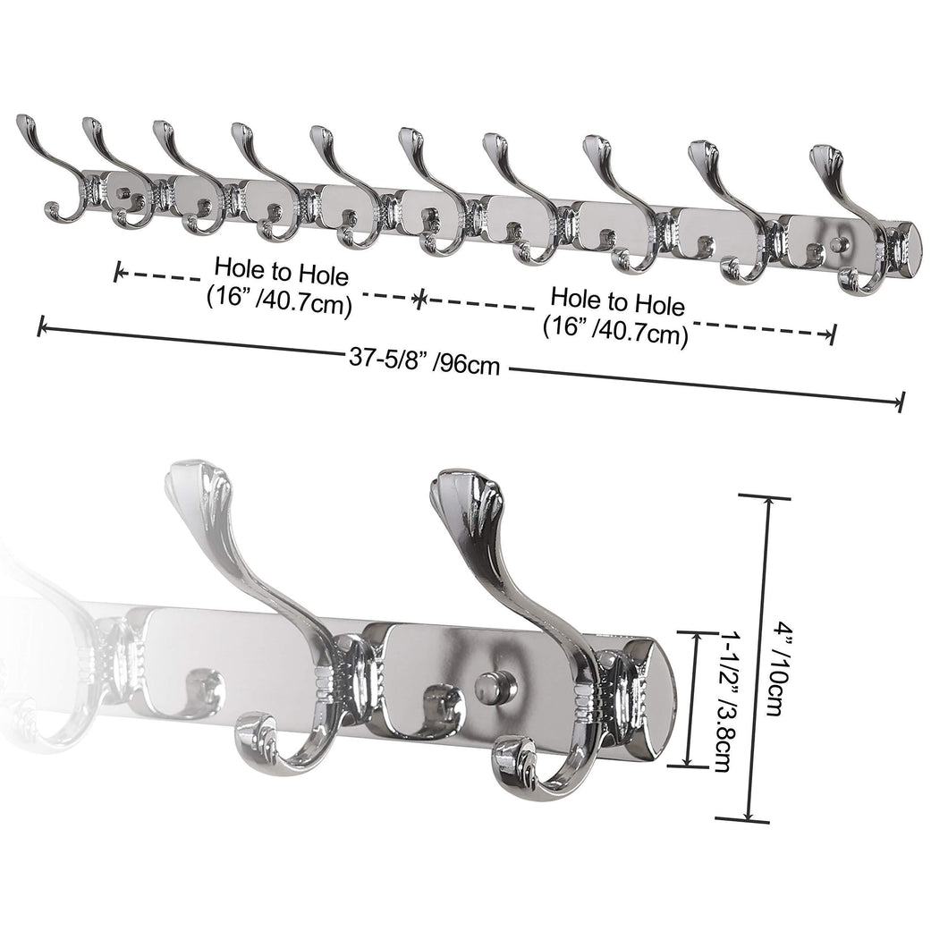 Shop for dseap wall mounted coat rack hook 10 hooks 37 5 8 long 16 hole to hole heavy duty stainless steel for coat hat towel robes mudroom bathroom entryway seashell chromed 2 packs