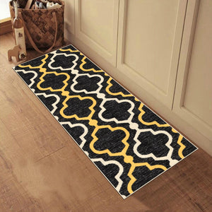 Kapaqua Rubber Backed 20" x 59" Runner Rug Black & Yellow Moroccan Trellis Non-Slip Kitchen Bathroom Entryway Hallway 2x5