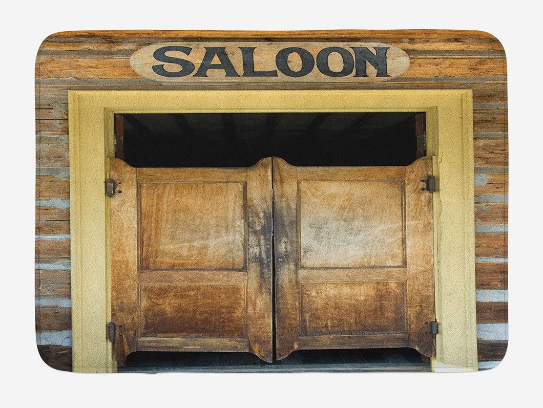 Lunarable Western Bath Mat, Saloon Doors of Old Western Building in Montana Ghost Town Print, Plush Bathroom Decor Mat with Non Slip Backing, 29.5