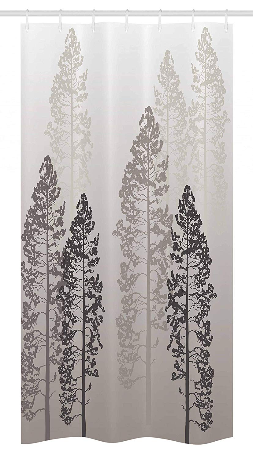 Ambesonne Country Stall Shower Curtain, Pine Trees in The Forest on Foggy Seem Ombre Backdrop Wildlife Adventure Artwork, Fabric Bathroom Decor Set with Hooks, 36