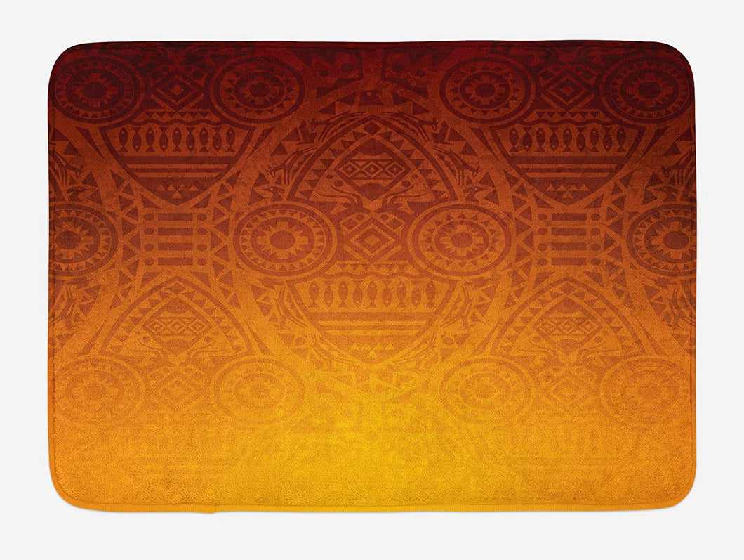 Lunarable Ethnic Bath Mat, Mysterious Wall Motifs with Mask Ceremonial Mystical Artwork, Plush Bathroom Decor Mat with Non Slip Backing, 29.5