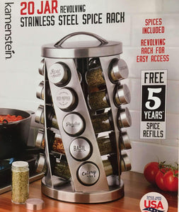 Shop for contemporary spice rack stainless steel 20 jars revolving rack for easy access spices included plus free 5 years of refills filled in usa