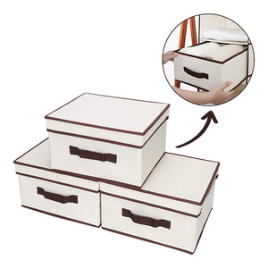 StorageWorks Storage Drawer Organizer with Lid, Foldable Basket Bin for Hanging Closet Organizer, Polyester Canvas, Natural, 3-Pack