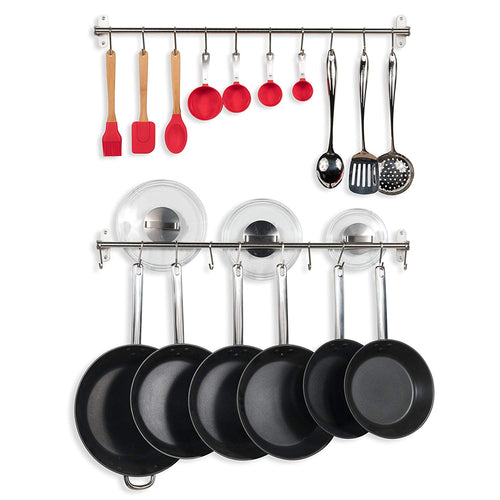 Wallniture Kitchen Wall Mount Rail Towel Bar Rack with Hooks Stainless Steel 31.5
