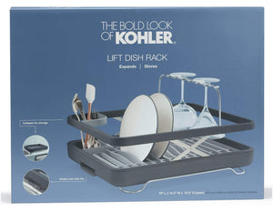 New kohler k 8631 0 large collapsible storable dish drying rack with wine glass holder and collapsible utensil band even made to hold pots and pans white
