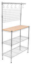 Buy internets best 3 tier bakers rack chrome kitchen storage shelving adjustable wire stand with removable cutting board and 6 hanging hooks