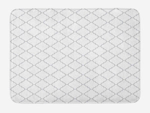 Ambesonne Grey Bath Mat, Simple Monochrome Patterns Geometric Linked Forms on Plain Background Modern, Plush Bathroom Decor Mat with Non Slip Backing, 29.5" X 17.5", White Gray
