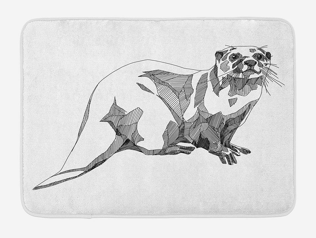 Ambesonne Black and White Bath Mat, Sketch Otter Monochrome with Line Art Inspirations Animal Illustration, Plush Bathroom Decor Mat with Non Slip Backing, 29.5