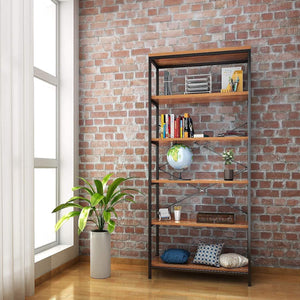 Top rated dtemple 5 tier wooden free standing bookshelf multifunctional storage rack vintage industrial style bookcase book organizer display shelf for home and office balcony study room livingroom