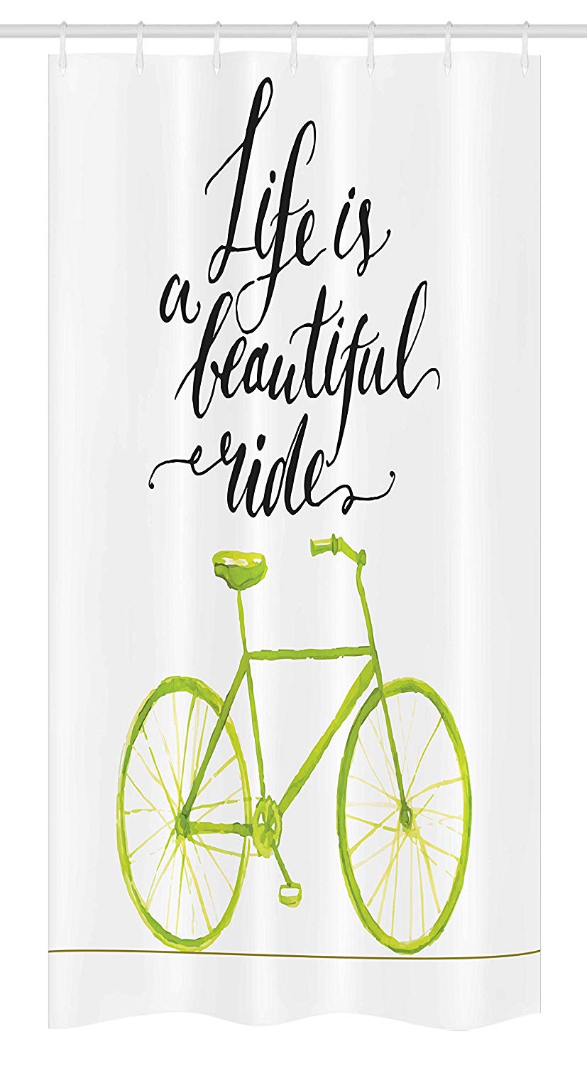 Ambesonne Bicycle Stall Shower Curtain, Life is a Bike Ride Words Print with Pastel Color Unique Bike Graphic, Fabric Bathroom Decor Set with Hooks, 36