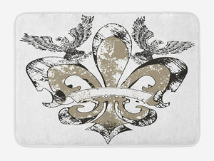 Ambesonne Fleur De Lis Bath Mat, Eagles on Fleur De Lis Emblem Power Victorian Creative Illustration, Plush Bathroom Decor Mat with Non Slip Backing, 29.5" X 17.5", Tan White