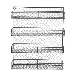 DII Z01920 Farmhouse Vintage Metal Chicken Wire Spice Rack Organizer for Kitchen Wall, Pantry Or Cabinet, Antique Finish, Large17"x4.75"x20", 4 Tier Rustic