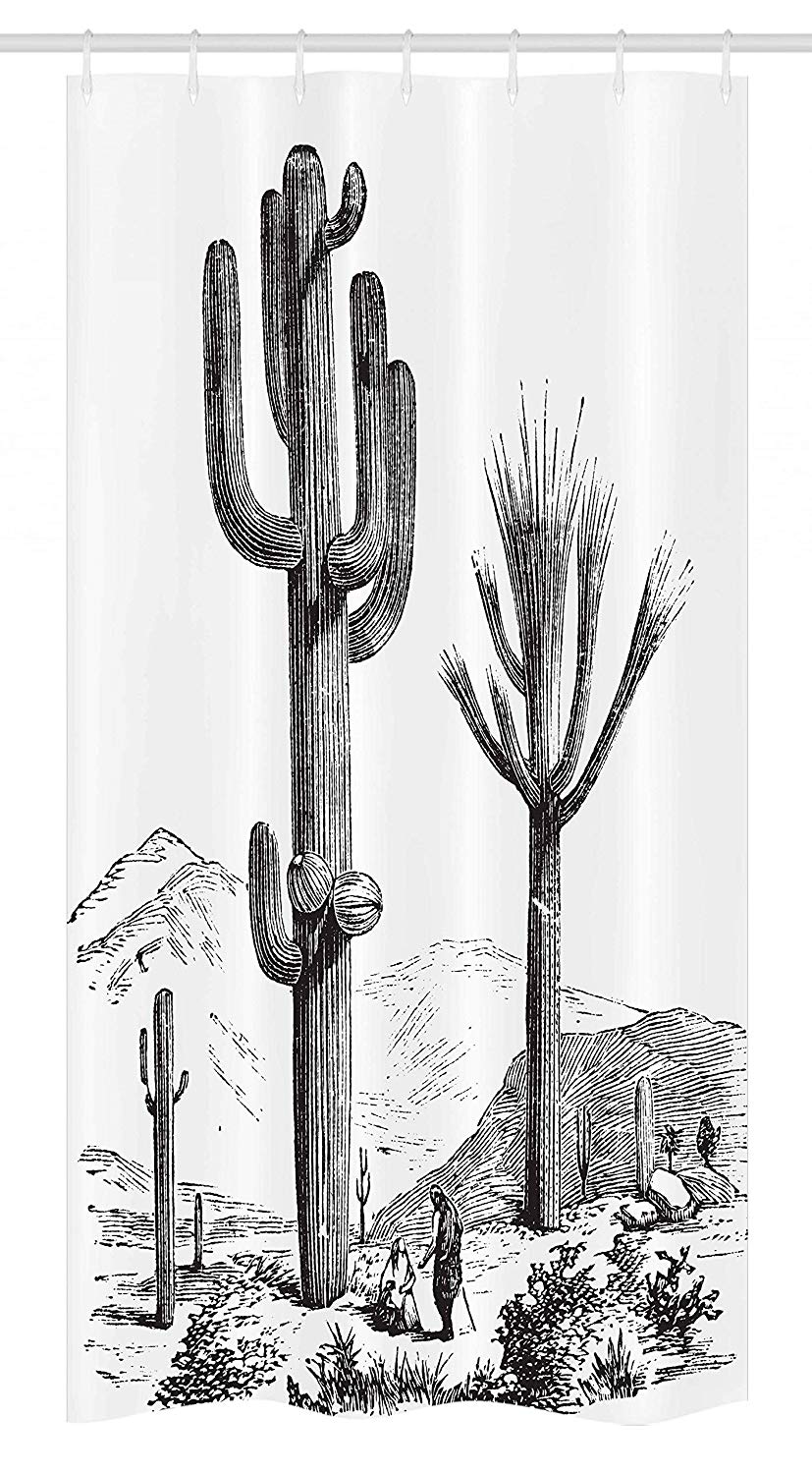 Ambesonne Cactus Stall Shower Curtain, Sketchy Hand Drawn Print of Desert Plants with Mexican Travellers Image, Fabric Bathroom Decor Set with Hooks, 36