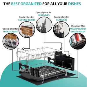 Best seller  customizable two tier dish rack stainless steel professional drainer for counter or over the sink with drain board microfiber mat dispensing dish brush includes 2 free e books and mobile stand