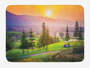 Ambesonne Nature Bath Mat, Golf Resort Park in Spring Season with Trees Sunset Hills and Valley End of The Day, Plush Bathroom Decor Mat with Non Slip Backing, 29.5 W X 17.5 L Inches, Multicolor
