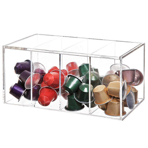 Deluxe Clear Acrylic 4 Compartment Hinge Lid Capsule Holder/Tea Bag Organizer Storage Box