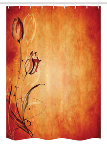 Ambesonne Antique Stall Shower Curtain, Vintage Aged Background with The Silhouette of Rose Bloom Digital Image, Fabric Bathroom Decor Set with Hooks, 54" X 78", Orange Mustard Maroon