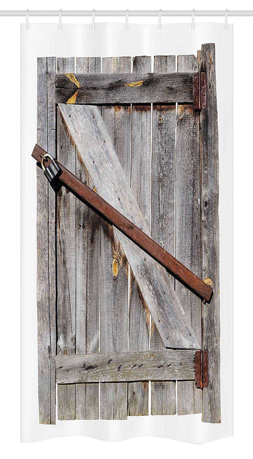 Ambesonne Rustic Stall Shower Curtain, Aged Wood Barn Door with Rusty Crossed Locks Abandoned Ancient Western Farmhouse Design, Fabric Bathroom Decor Set with Hooks, 36 W x 72 L Inches, Brown