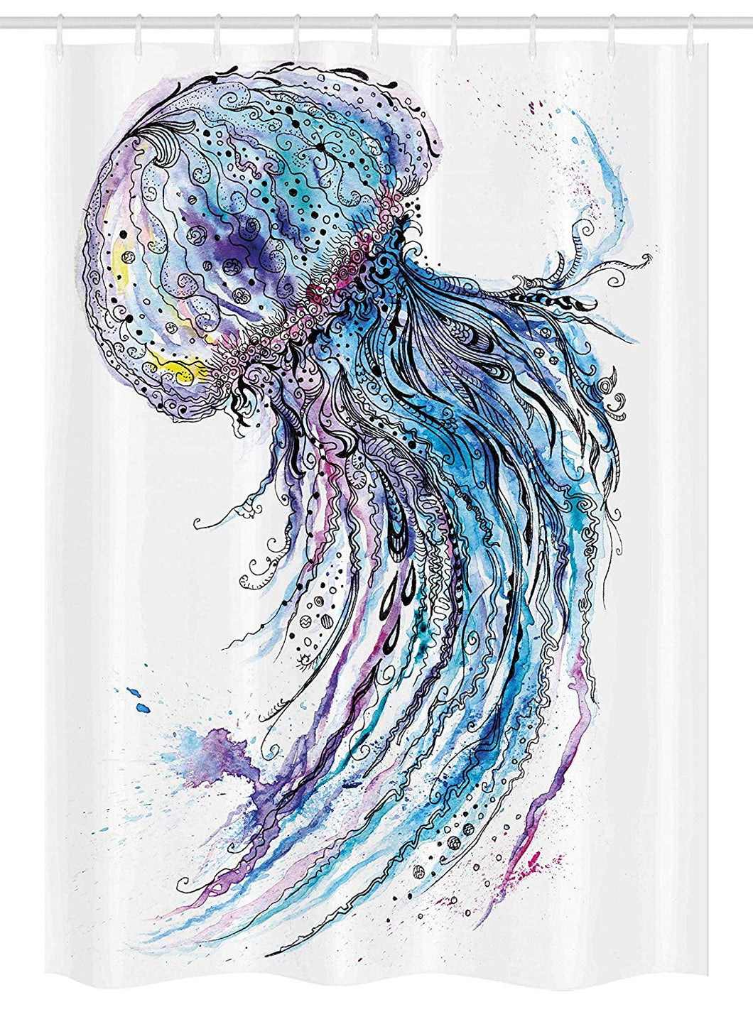 Ambesonne Jellyfish Stall Shower Curtain, Aqua Colors Art Ocean Animal Print Sketch Style Creative Sea Marine Theme, Fabric Bathroom Decor Set with Hooks, 54