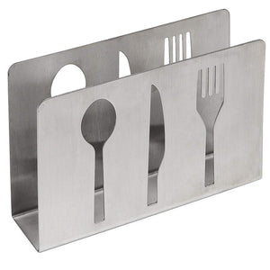 Modern Stainless Steel Cut-Out Cutlery Design Refillable Tabletop Paper Napkin Holder Rack - MyGiftÂ® Home