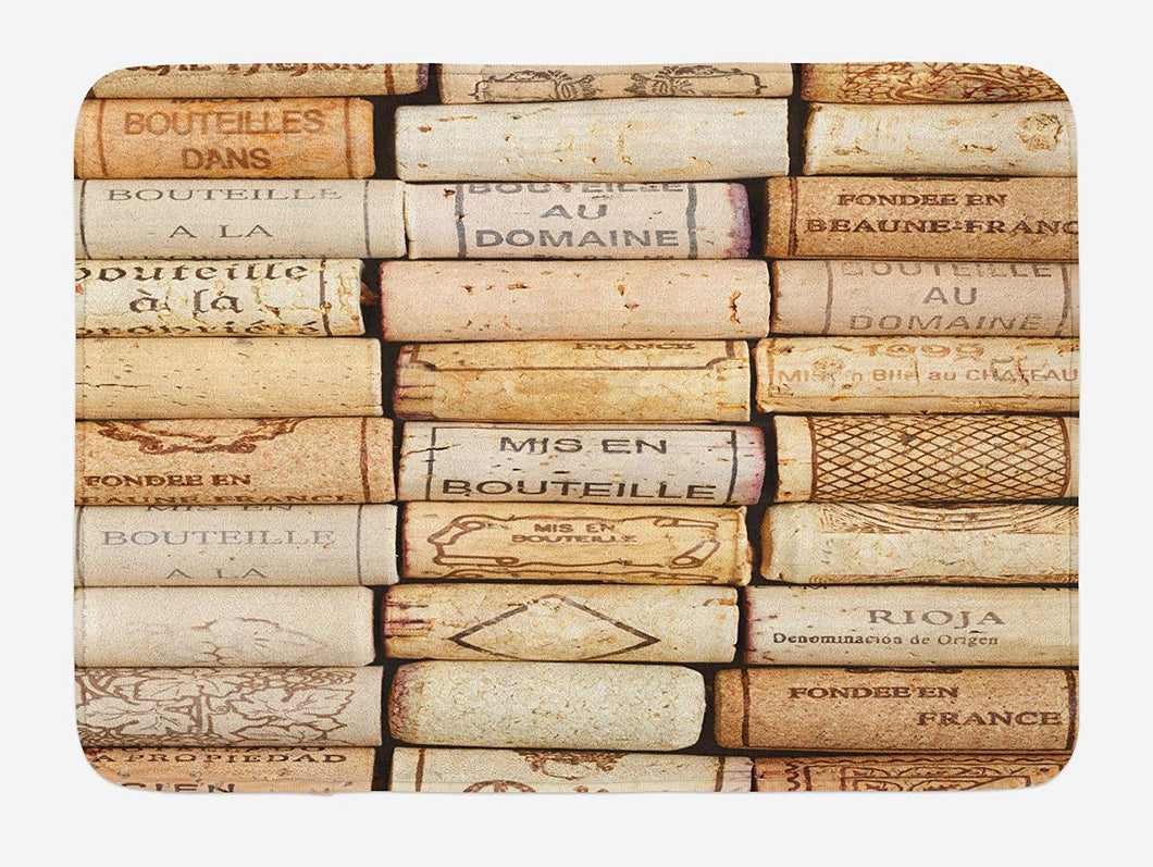 Lunarable Winery Bath Mat, Different Wine Corks Arranged in a Line French Aged Fine Wine Art Print, Plush Bathroom Decor Mat with Non Slip Backing, 29.5