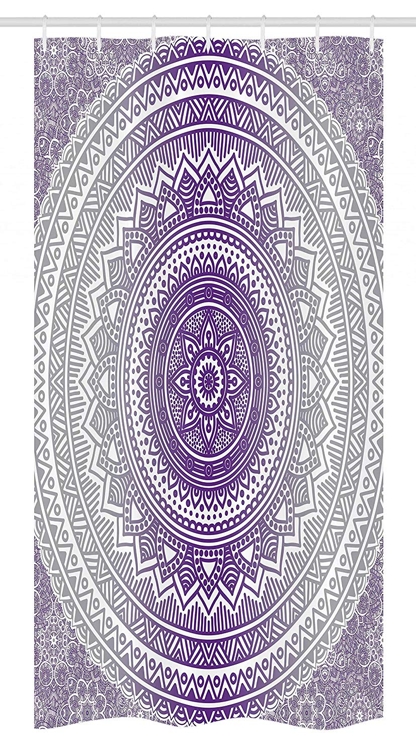 Ambesonne Grey and Purple Stall Shower Curtain, Eastern Traditional of Cosmos Pattern Boho Ombre Mandala Design Print, Fabric Bathroom Decor Set with Hooks, 36