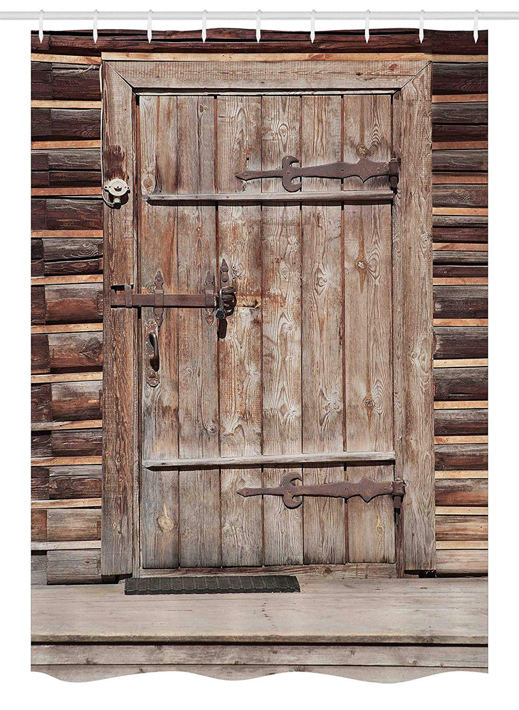 Ambesonne Rustic Stall Shower Curtain, Timber Rustic Door in Wall of an Old Log House Abandoned Building Entrance Gate, Fabric Bathroom Decor Set with Hooks, 54