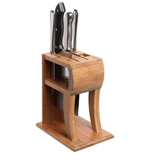 Modern Decorative Brown Bamboo Kitchen Counter Top Knife Block, Cutlery Storage Rack - Medium
