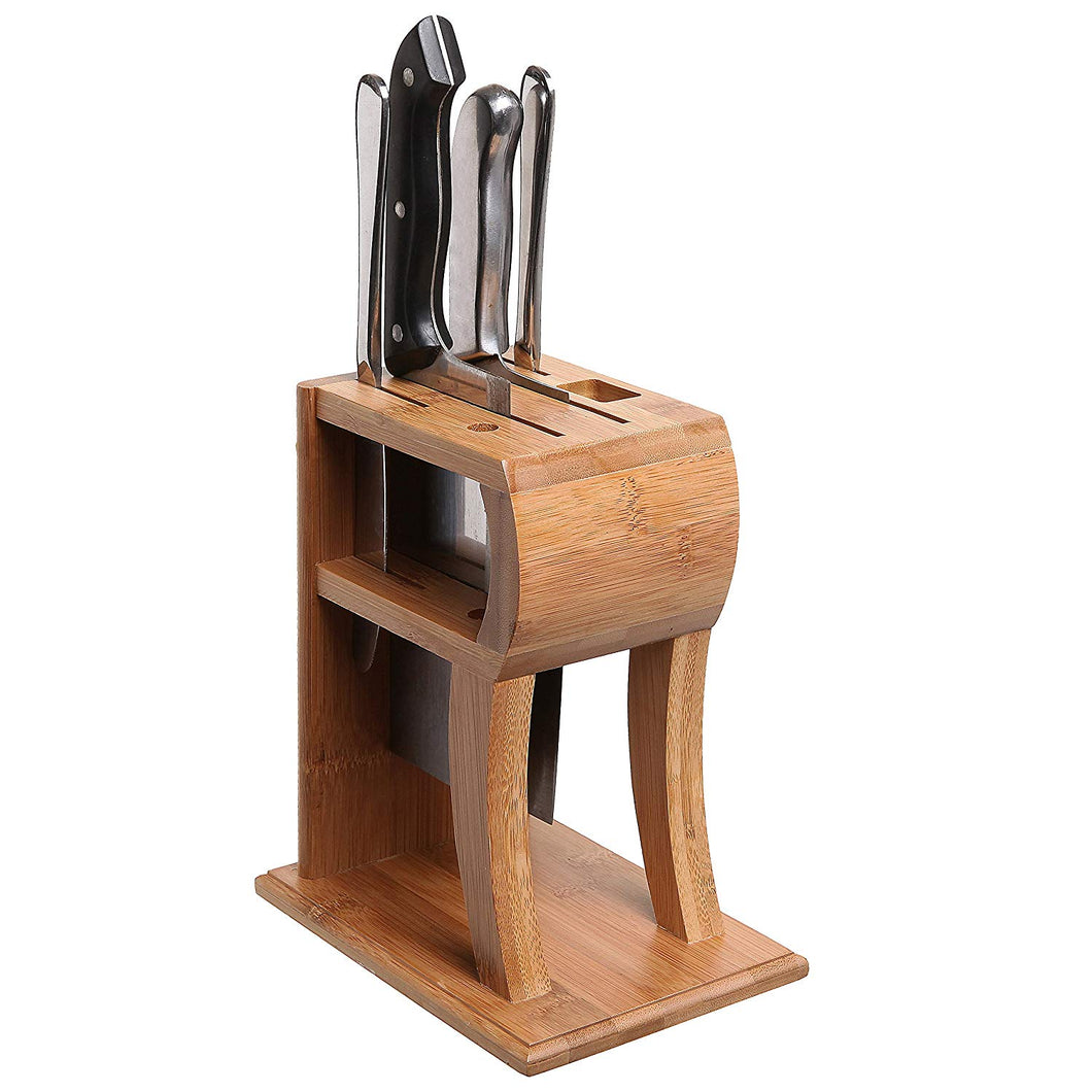 Modern Decorative Brown Bamboo Kitchen Counter Top Knife Block, Cutlery Storage Rack - Medium