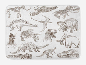 Ambesonne Jurassic Bath Mat, Arrangement of Various Dinosaurs Illustrations Skeleton Biology Historic, Plush Bathroom Decor Mat with Non Slip Backing, 29.5" X 17.5", Dark Brown