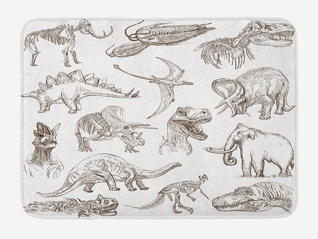 Ambesonne Jurassic Bath Mat, Arrangement of Various Dinosaurs Illustrations Skeleton Biology Historic, Plush Bathroom Decor Mat with Non Slip Backing, 29.5