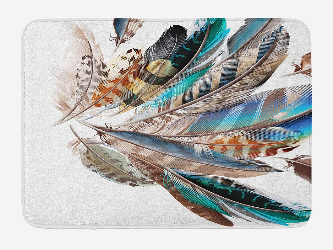 Ambesonne Feathers Bath Mat, Vaned Types and Natal Contour Flight Bird Feathers and Animal Skin Element Print, Plush Bathroom Decor Mat with Non Slip Backing, 29.5