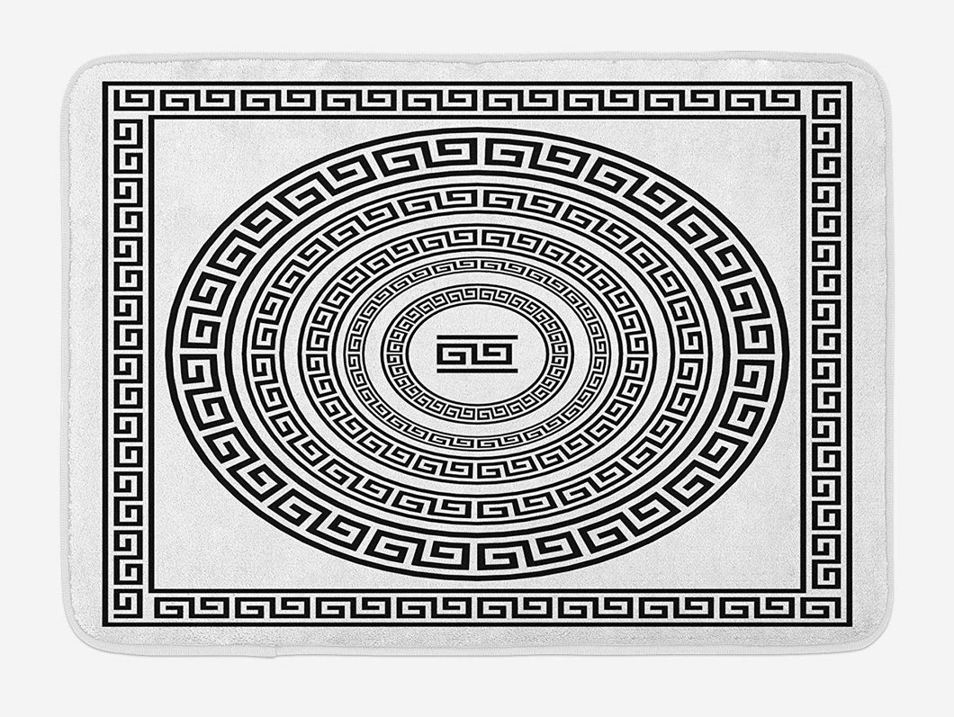 Ambesonne Greek Key Bath Mat, Traditional Meander Border Set with Square and Circles Antique Ethnic Frame Pack, Plush Bathroom Decor Mat with Non Slip Backing, 29.5 W X 17.5 L Inches, Black