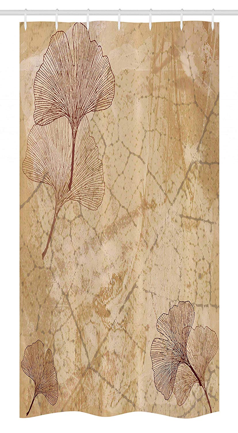 Ambesonne Beige Stall Shower Curtain, Small Large Ginkgo Leaves Pattern Dramatic Dated Fossil Maidenhair Tree Nature Art, Fabric Bathroom Decor Set with Hooks, 36