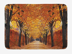 Ambesonne Autumn Bath Mat, Pathway in The Woods Covered with Dried Deciduous Tree Leaves Romantic Fall Season, Plush Bathroom Decor Mat with Non Slip Backing, 29.5" X 17.5", Orange Brown
