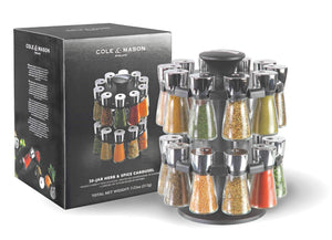 Amazon best cole mason herb and spice rack with spices revolving countertop carousel set includes 20 filled glass jar bottles