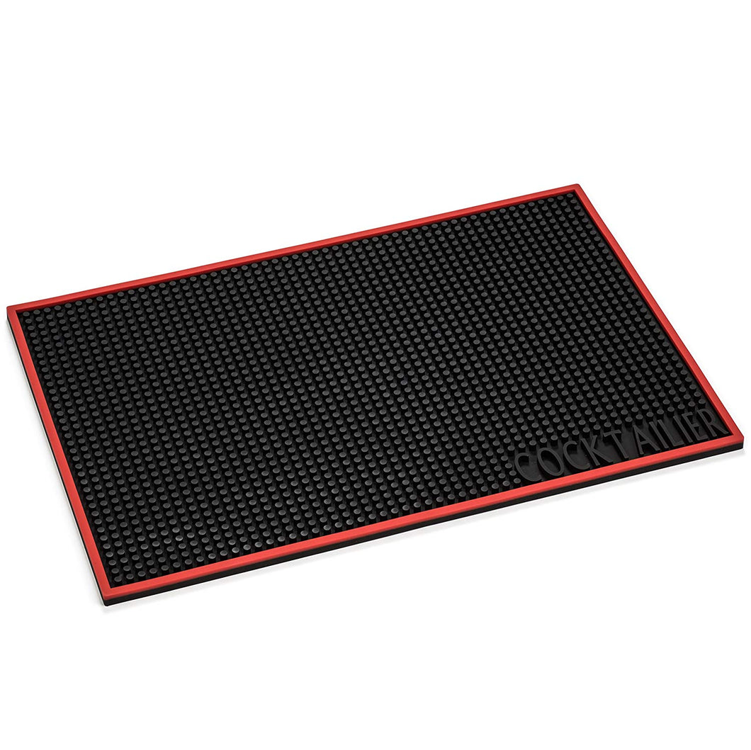 Cocktailier Professional Rubber Restaruant Bar Counter Spill Mat, 18 x 12 inch, Black with Red Trim