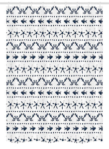 Ambesonne Navy Blue Stall Shower Curtain, Navy Yatch Themed Design with Fish Starfish and Anchor Nautical Marine Print, Fabric Bathroom Decor Set with Hooks, 54" X 78", Navy and White