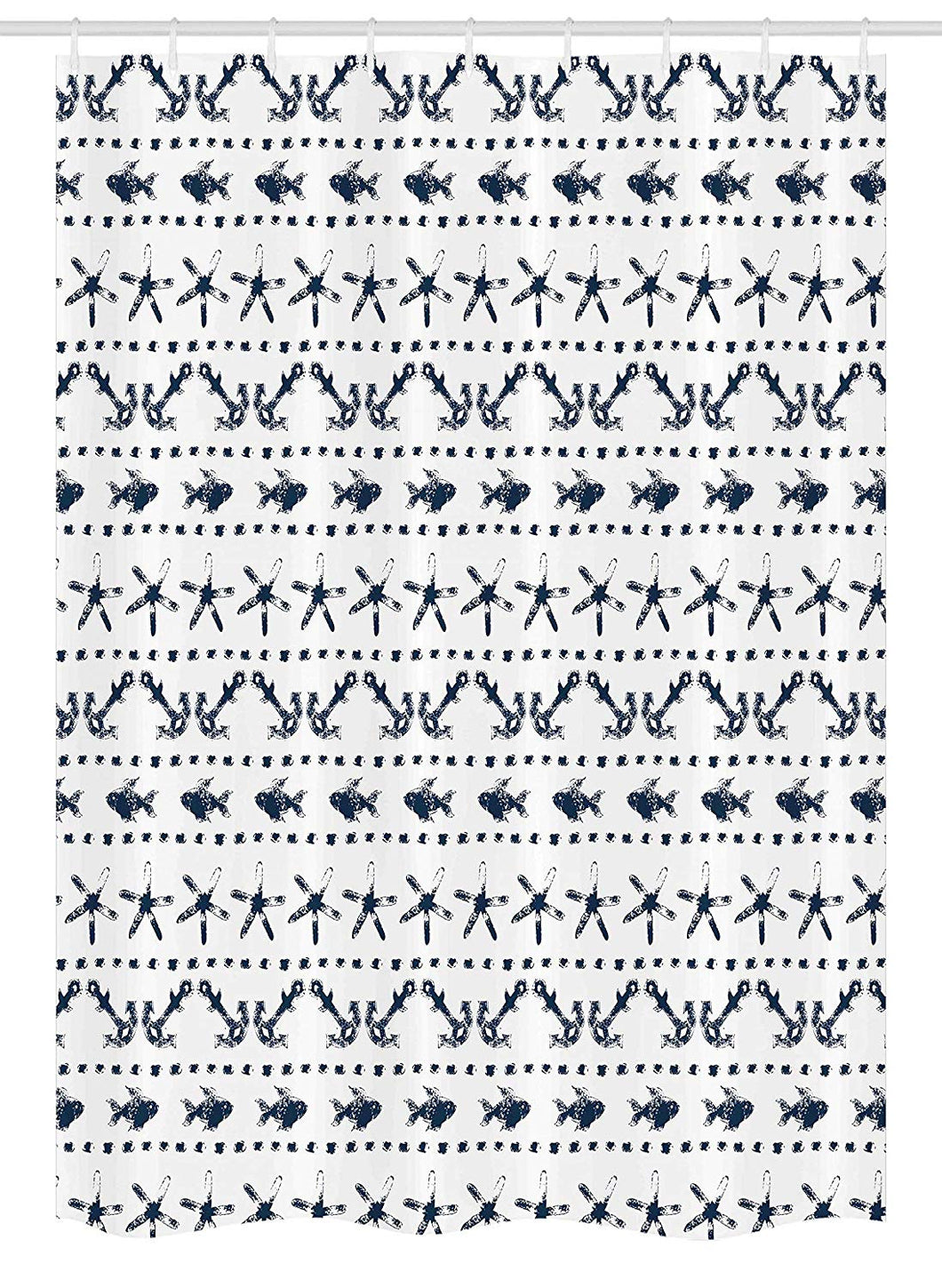 Ambesonne Navy Blue Stall Shower Curtain, Navy Yatch Themed Design with Fish Starfish and Anchor Nautical Marine Print, Fabric Bathroom Decor Set with Hooks, 54