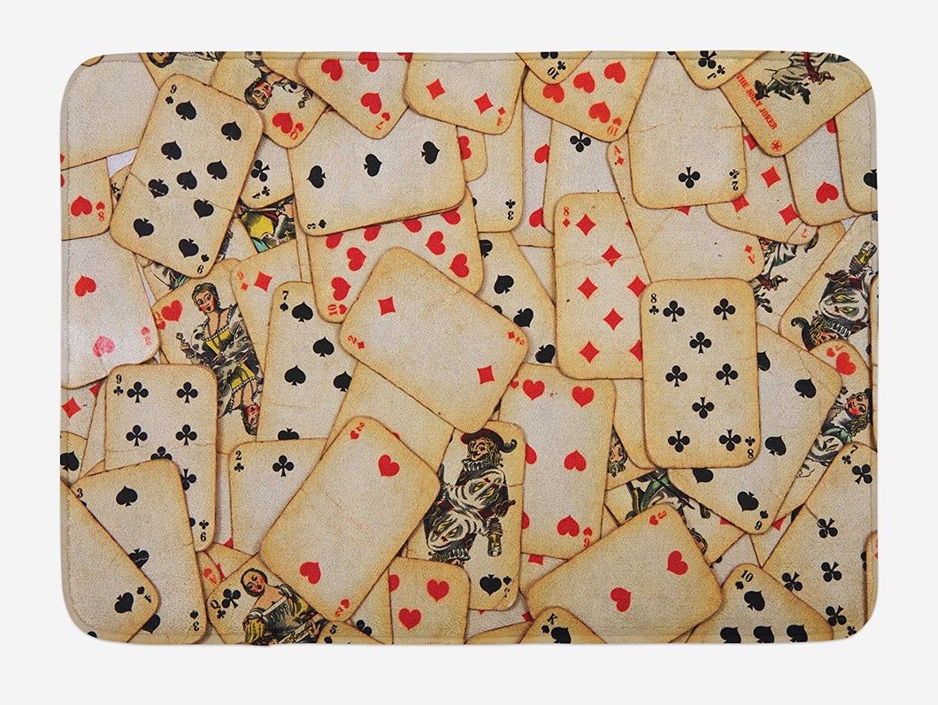 Ambesonne Casino Bath Mat, Old Playing Cards Themed Vintage Classic Style Entertaining Wealth Fortune, Plush Bathroom Decor Mat with Non Slip Backing, 29.5