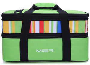 MIER Insulated Double Casserole Carrier Thermal Lunch Tote for Potluck Parties, Picnic, Beach, Fits 9 x 13 Inches Casserole Dish, Expandable, Green